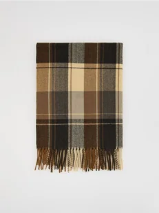 Reserved - Szalik w kratę z frędzlami - beżowy - Apaszki i szaliki damskie - miniaturka - grafika 1