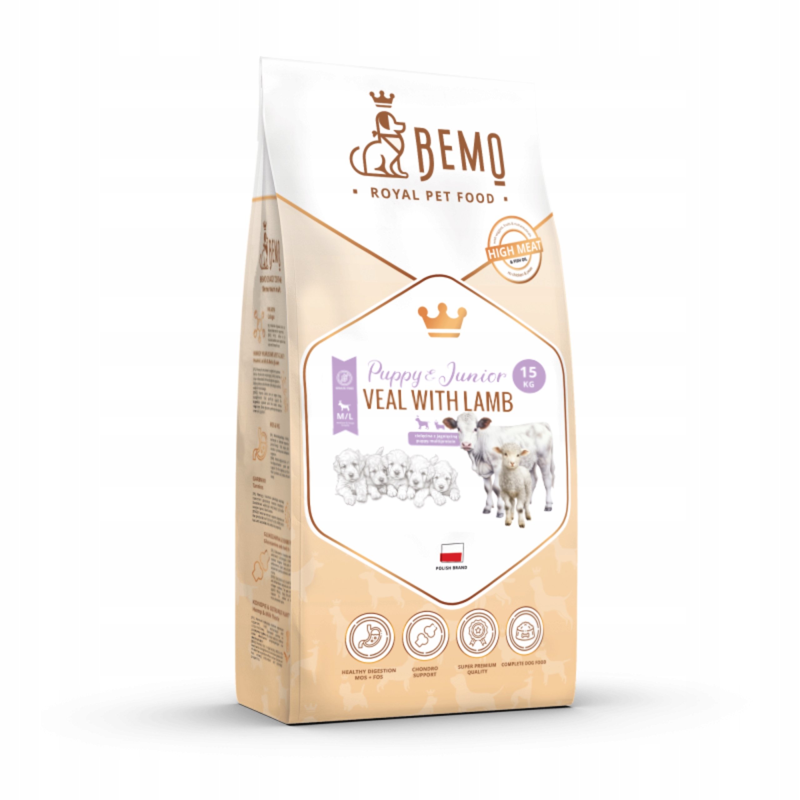 Karma dla szczeniąt sucha Bemo Puppy Junior M/L 15 kg cielęcina jagnięcina