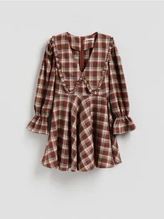 Reserved - Sukienka w kratkę z kołnierzem - burgundowy - Sukienki - miniaturka - grafika 1