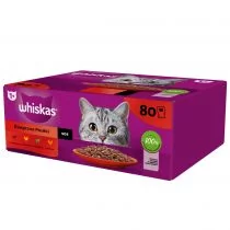 Whiskas Klasyczne Posiłki - mokra karma dla dorosłego kota, w sosie (kawałki z: wołowiną, kurczakiem, jagnięciną, drobiem) 80 x 85 g