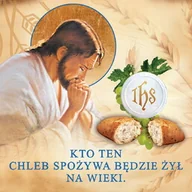 Ikony i obrazy sakralne - Baner na Boże Ciało "Kto ten chleb spożywa.." 150x150cm - miniaturka - grafika 1