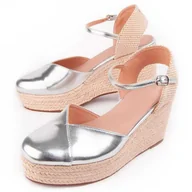 Espadryle damskie - Montevita Wedge Sparto Balenci3 Srebrny - miniaturka - grafika 1