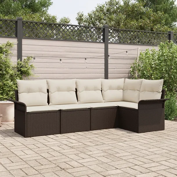 Zestaw Sof Ogrodowych Brązowo-Kremowy, Rattan, 5 Elementów, 300 kg