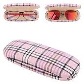 Akcesoria do okularów - Etui na okulary Futerał ET-112B różowe w kratę - miniaturka - grafika 1
