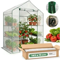 Szklarnie ogrodowe - Mini szklarnia ogrodowa foliowa domek z półkami AKORD 1 drzwi Biała 143x73x195 cm - miniaturka - grafika 1