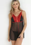 Bielizna nocna - Czarno-Czerwona Koszula Nocna Mini ze Stringami Norala - miniaturka - grafika 1