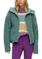 Bluzy damskie - Q/S by s.Oliver Damska bluza z kapturem z pluszu, Niebieski zielony, L - miniaturka - grafika 1