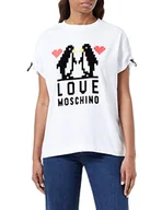Koszulki i topy damskie - Love Moschino Regular Fit Short-sleevedwith Shoulders Curled with Logo Elastic Drawstring Koszulka damska, Optyczny biały, 46 - miniaturka - grafika 1