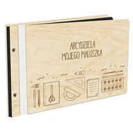 Albumy fotograficzne - Album Na Zdjęcia Dla Dziecka Szkolny Arcydzieła Mojego Maluszka W Drewnianej Oprawie Z Czarnymi Kartami Z Grawerem - miniaturka - grafika 1