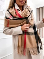 Apaszki i szaliki damskie - Szalik Damski kaszmirowy karmelowy czerwony w kratę - miniaturka - grafika 1