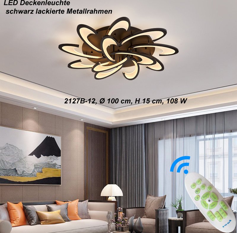 Lampa sufitowa LED 2127Black-12 Ø 100 cm z pilotem Regulacja barwy/jasności światła Akrylowy klosz czarna lakierowana metalowa rama (2127-12Black)
