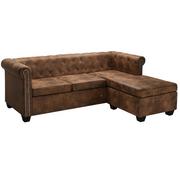 Narożniki - vidaXL Sofa narożna w stylu Chesterfield, sztuczny zamsz, brązowa - miniaturka - grafika 1