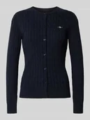 Swetry damskie - Kardigan ze ściegiem warkoczowym i wyhaftowanym logo - miniaturka - grafika 1