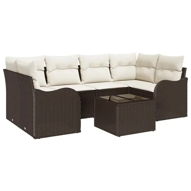 Zestaw sof ogrodowych z polirattanu, brązowo-kremowy, 5 miejsc.
