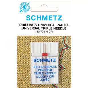 130/705 H DRI NE 3,0 SCS potrójna igła Igły SCHMETZ do maszyn domowych, rozstaw 3,0 mm, 3x80 potrójna, do ściegu ozdobnego - Akcesoria i części do maszyn do szycia - miniaturka - grafika 1