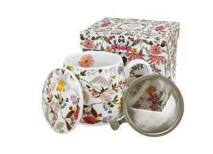 Kubek z zaparzaczem i pokrywką porcelanowy, baryłka DUO Biały William Kilburn 430 ml - Kubki - miniaturka - grafika 1