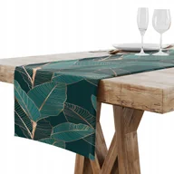 Obrusy i serwetki - BIEŻNIK OBRUS NA STÓŁ MATOWY GŁADKI 40x140 ZŁOTO ZIELONE LIŚCIE 003 - miniaturka - grafika 1