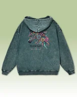 Bluzy damskie - Bluza oversize z kapturem Horse Girl Kolorowy Koń Sprana Ciemnozielony M - Empik - miniaturka - grafika 1