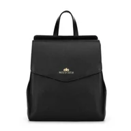 Torebki damskie - Damski plecak ze skóry groszkowej czarny ze złotym logo - miniaturka - grafika 1