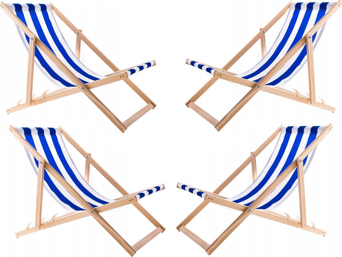 vidaXL Zestaw 4 lezaków, niebieskie pasy, zmontowane, woodok