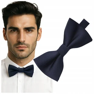 Mucha męska prążkowana - granatowa - Krawaty i muchy męskie - miniaturka - grafika 1