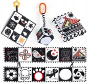 Zabawki interaktywne dla dzieci - CZARNA KSIĄŻECZKA SENSORYCZNA KONTRASTOWA MIĘKKA NAUKA WIDZENIA KSZTAŁTY DZWIĘKI - miniaturka - grafika 1