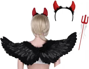 Strój Kostium Diabeł Diablica Halloween Skrzydła Rogi - Stroje karnawałowe - miniaturka - grafika 1