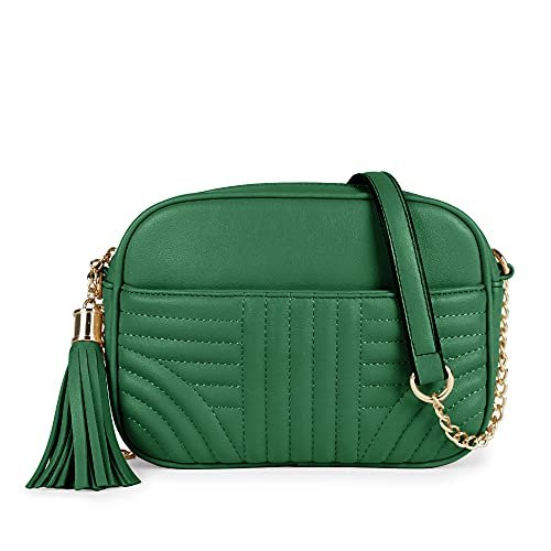 EVVE Pikowane torby crossbody dla kobiet - stylowa torba na aparat z frędzlami - lekka średniej wielkości torebka na ramię, Kelly green, One Size