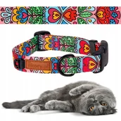 Obroże dla kotów - OBROŻA dla Kota Kotka z KLAMRĄ XXS 15 mm uKory 20-24 cm folklor wzór RÓŻOWA - miniaturka - grafika 1