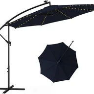 Parasole ogrodowe - Parasol z Wysięgnikiem, Odchylany, D.3 m, Parasol z Wysięgnikiem i 112 Diodami LED, Korba, Podstawa Krzyżowa, Niebieski - miniaturka - grafika 1