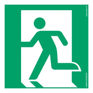 AE001 WYJŚCIE EWAKUACYJNE LEWOSTRONNE, TS - PŁYTA TD FOTOLUMINESCENCYJNA; (350X350MM) - Systemy ekspozycyjne i znaki informacyjne - miniaturka - grafika 1