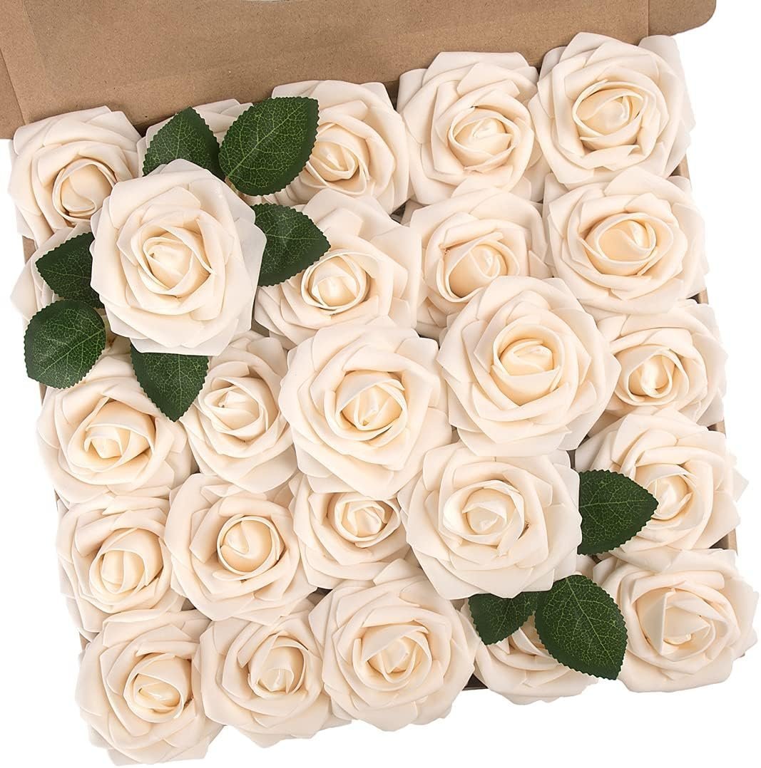 Sztuczne kwiaty, róże, 25 szt. piankowych róż, do samodzielnego wykonania, bukietów ślubnych, stroików na stoły na baby shower, dekoracji domu, krem..