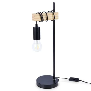 Lampa stołowa czarna nocna na szafkę lampka metalowa drewniana loftowa 51 cm - Lampy stojące - miniaturka - grafika 1