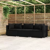 Sofy ogrodowe - Lumarko 3-osobowa sofa z poduszkami, czarna, polirattan - miniaturka - grafika 1