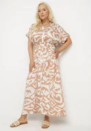 Sukienki - Beżowa Wiskozowa Sukienka o Koszulowym Kroju z Gumką w Talii Mevolirae - miniaturka - grafika 1