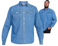Koszule męskie - DUŻE ROZMIARY Koszula jeansowa Western DUKE niebieska 4XL obw. 164cm - miniaturka - grafika 1