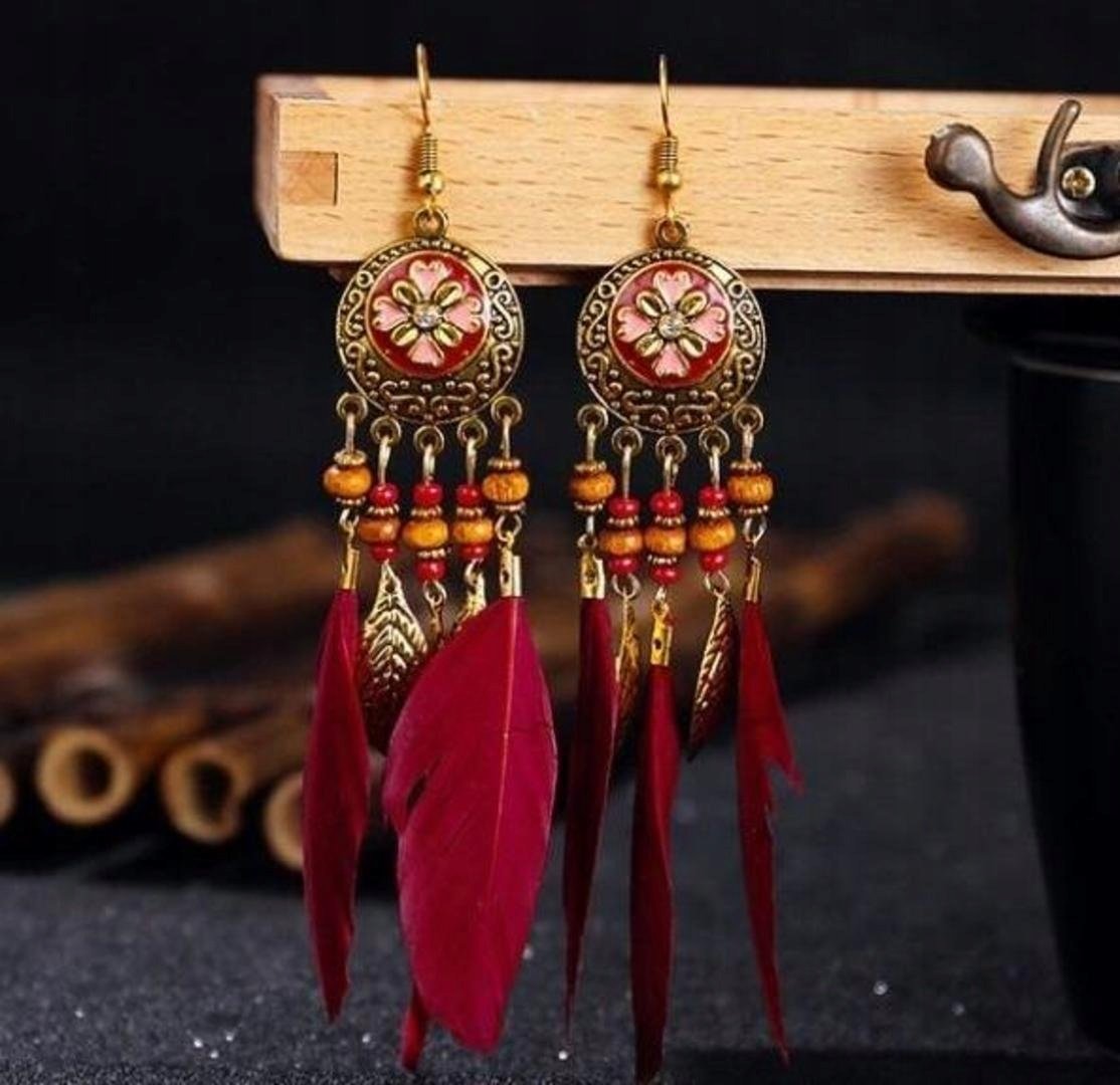 KOLCZYKI ZWISAJĄCE BOHO DŁUGIE PIÓRA! POLECAM!