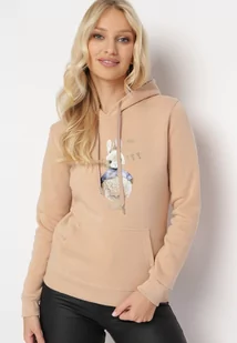 Beżowa Bluza z Kapturem i Nadrukiem Diames - Bluzy damskie - miniaturka - grafika 1