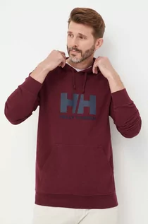 Bluzy męskie - Helly Hansen bluza bawełniana męska kolor bordowy z kapturem z aplikacją 33977-597 - grafika 1