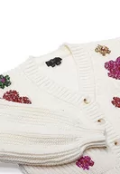 Swetry damskie - faina Damski modny kardigan z kolorowymi kwiatami i cekinami Wełna BIAŁA, rozmiar XS/S, biały (wollweiss), XL - miniaturka - grafika 1