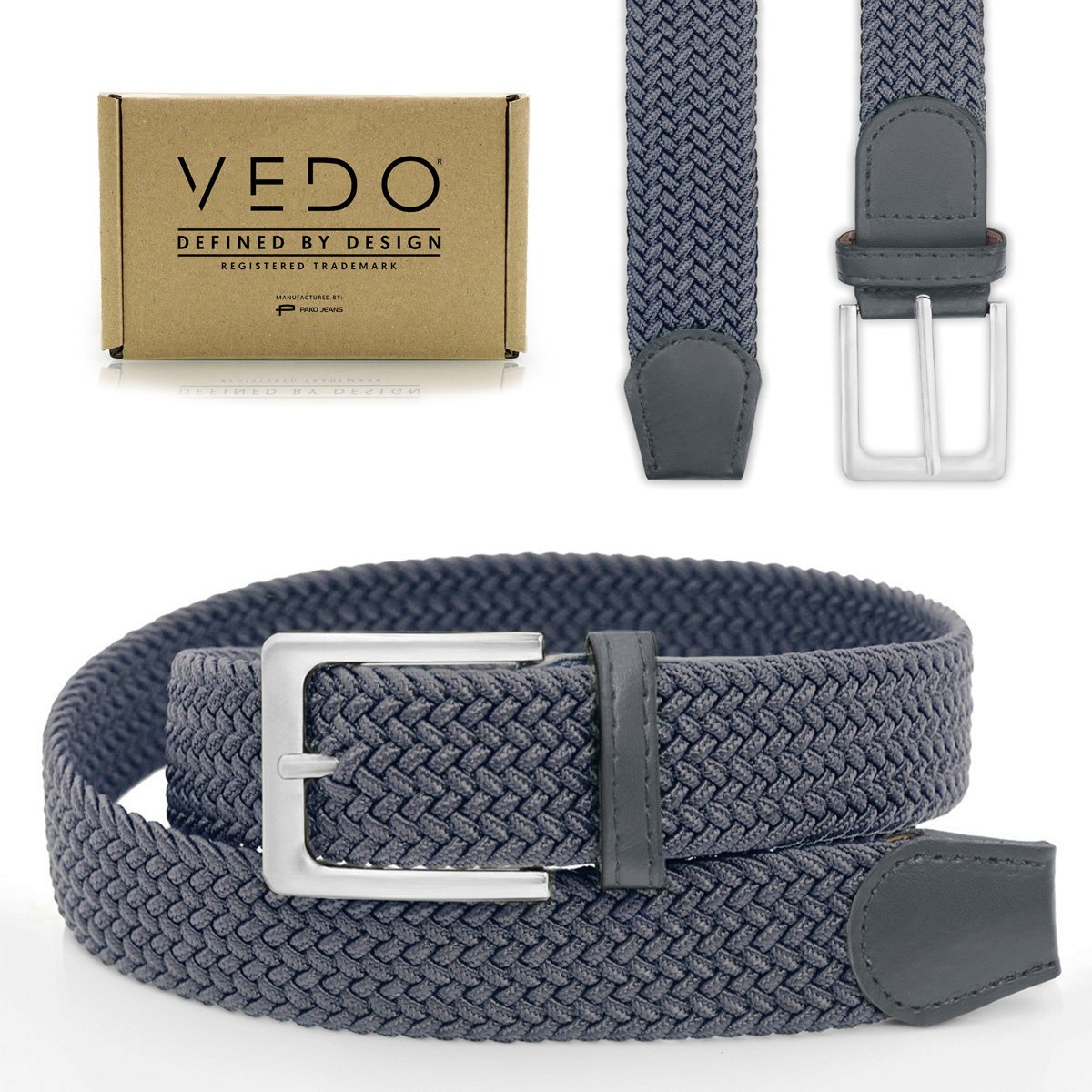 PASEK Pleciony MĘSKI do Spodni RUBB Elastyczny Gumowy SZARY Pako Jeans