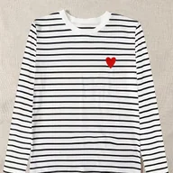 Bluzki damskie - TEMU Elegancka Damska Koszulka w Paski z Długim Rękawem i Haftem Czerwonego - Okrągły Dekolt, Czarno-Białe Pionowe Paski, Lekki Poliester, Idealna na - miniaturka - grafika 1