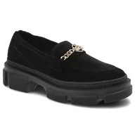 Półbuty damskie - Czarne Półbuty Karino Wygodne Skórzane Mokasyny - miniaturka - grafika 1