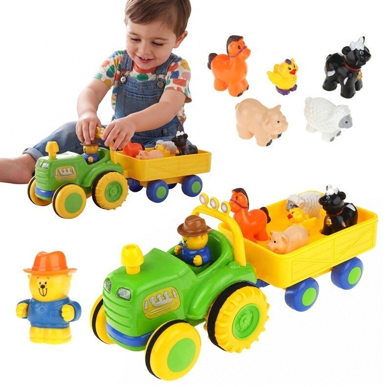 NoboKids Traktor Farmer z Przyczepą Interaktywny Dźwięki Światło Zwierzątka Zwierzęta - Zielony