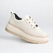 Półbuty damskie - Półbuty damskie skóra naturalna ażurek GOODIN GD-XF-178 beż lekkie 40 - miniaturka - grafika 1