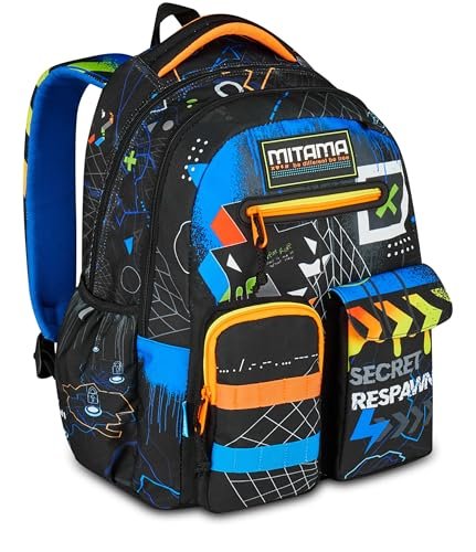 Mitama New Plus CYBERPLAY plecak szkolny, niebieski, 30 l, super pojemny, ergonomiczny, wytrzymały, dla dzieci, czarne, Taglia unica, Casual