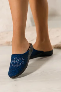 Granatowe kapcie damskie Inblu obuwie domowe serca z cyrkoniami wkładka soft XU989Y99 - Kapcie damskie - miniaturka - grafika 1