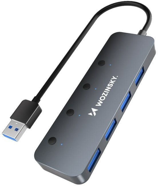 Hub rozdzielacz 4x USB-A z włącznikami aluminiowy - szary WOZINSKY 1029383