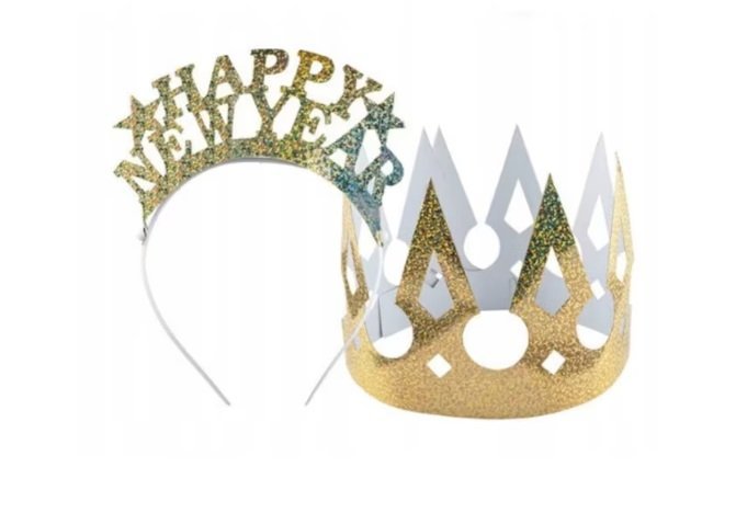 Zestaw 2 szt korona opaska Melinera Happy New Year Party, 25x13,5cm, 11x6cm