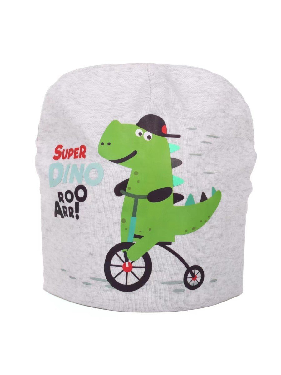 Chłopięca czapka bawełniana dino na rowerze szara Be Snazzy r.50/54